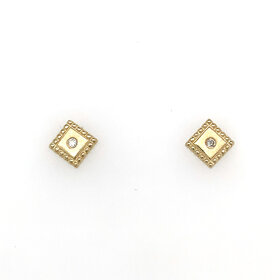 31450 18K YELLOW GOLD DIAMOND SATIN FINISH SQUARE BEAD EDGES STUDS EARRINGS