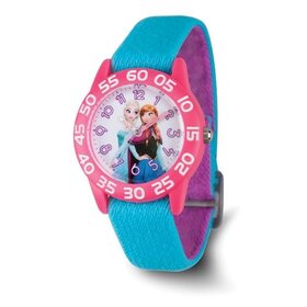 XWA6743 Disney Kids Frozen Elsa and Anna Reversible Blue and Pink Nylon Time Teacher Watch