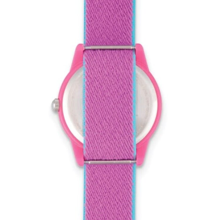 XWA6743 Disney Kids Frozen Elsa and Anna Reversible Blue and Pink Nylon Time Teacher Watch