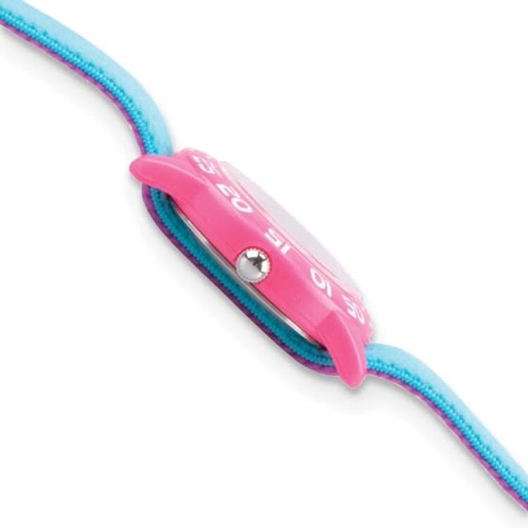 XWA6743 Disney Kids Frozen Elsa and Anna Reversible Blue and Pink Nylon Time Teacher Watch