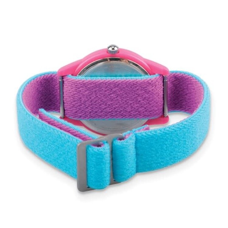 XWA6743 Disney Kids Frozen Elsa and Anna Reversible Blue and Pink Nylon Time Teacher Watch