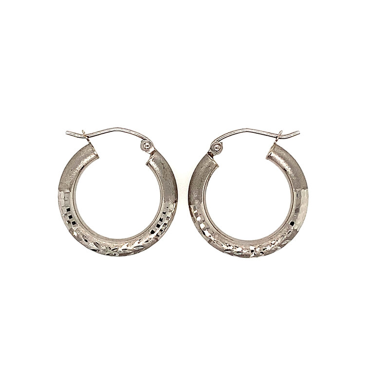 31457 14K WHITE GOLD SATIN FINISH WITH DIAMOND CUT .75" HOOPS