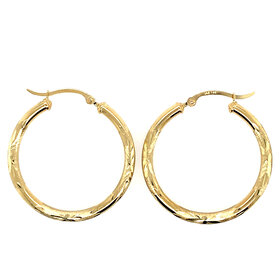 31454 14K YELLOW GOLD SATIN FINISH LEAF CUT 1.25" TUBED HOOPS