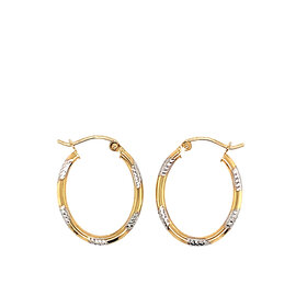 31456 14K TWO TONE OBLONG DIAMOND CUT HOOPS