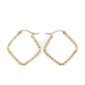 31453 14K YELLOW GOLD DIAMOND CUT RHOMBUS HOOPS