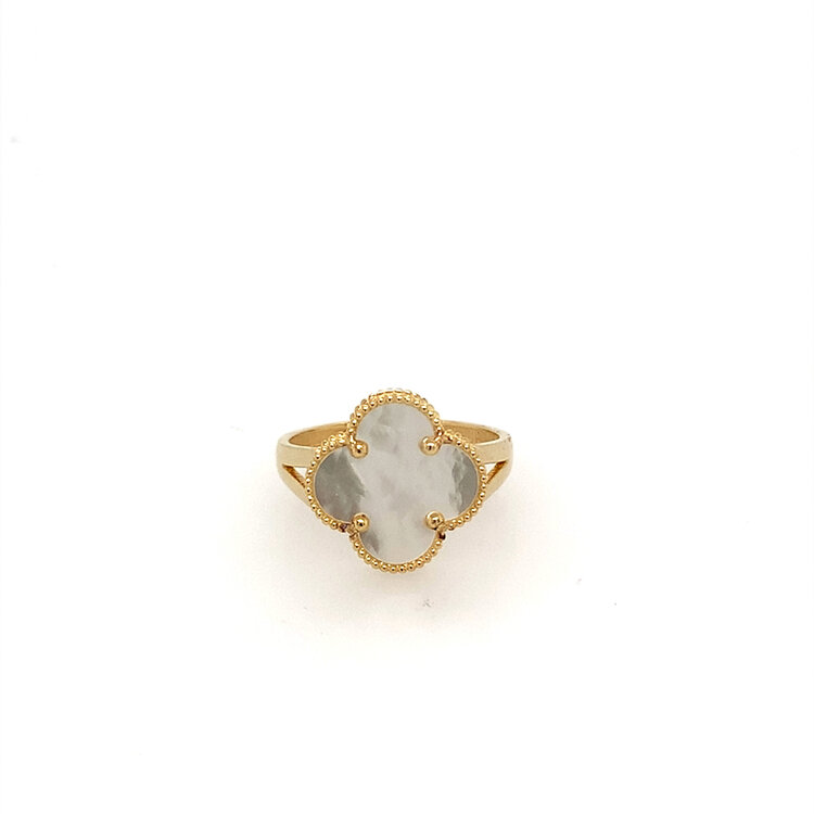 40480 14K YELLOW GOLD MOTHER OF PEARL CLOVER RING 13MM
