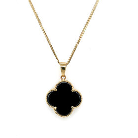 70593 14K YELLOW GOLD BLACK CLOVER PENDANT SET 15.5MM