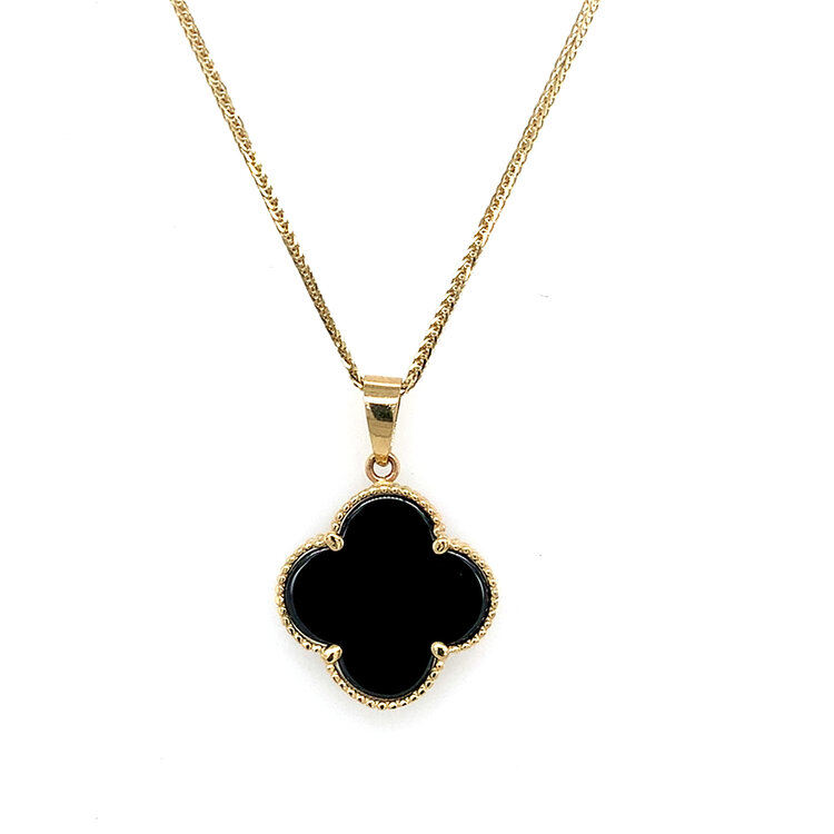 70593 14K YELLOW GOLD BLACK CLOVER PENDANT SET 15.5MM