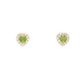 31473 14K YELLOW GOLD LIGHT GREEN CUBIC ZIRCONIA CENTER WITH HALO HEART SCREW BACK STUDS 6.6MM