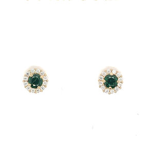 31477 14K YELLOW GOLD GREEN CENTER WITH CUBIC HALO ROUND SCREW BACKS 6.5MM