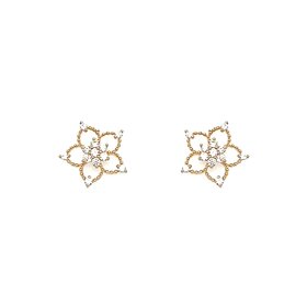 31485 14K YELLOW GOLD WHITE CUBIC ZIRCONIA FILIGREE FLOWER SCREW BACK STUDS
