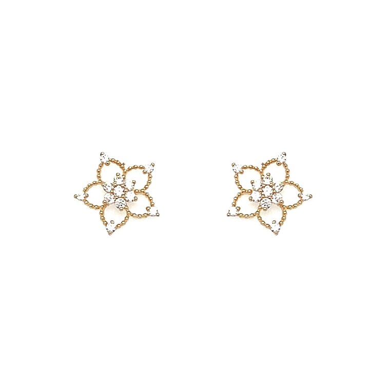 31485 14K YELLOW GOLD WHITE CUBIC ZIRCONIA FILIGREE FLOWER SCREW BACK STUDS