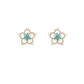 31484 14K YELLOW GOLD SKY BLU AND WHITE CUBIC ZIRCONIA FILIGREE FLOWER SCREW BACK STUDS