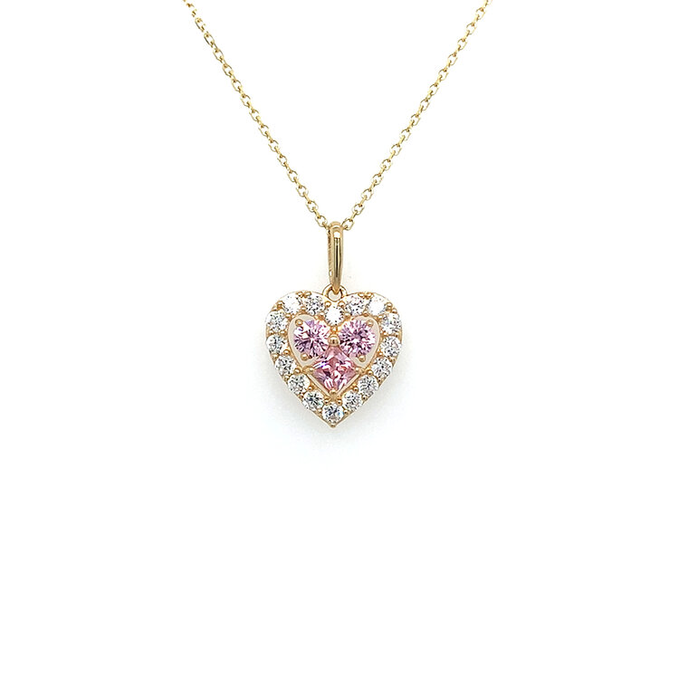 70594 14K YELLOW GOLD SYNTHETIC BIRTHSTONE HEART WITH HALO PENDANT SET