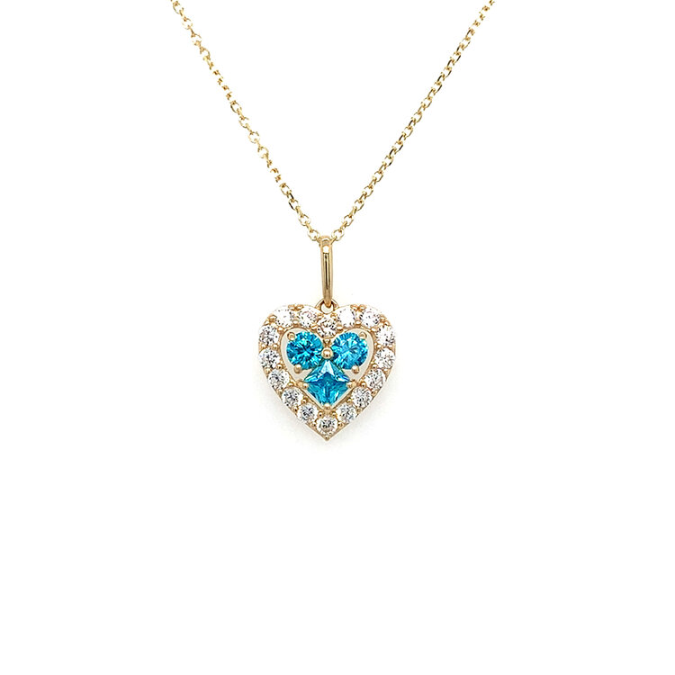 70594 14K YELLOW GOLD SYNTHETIC BIRTHSTONE HEART WITH HALO PENDANT SET