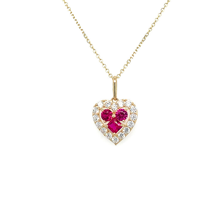 70594 14K YELLOW GOLD SYNTHETIC BIRTHSTONE HEART WITH HALO PENDANT SET