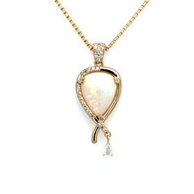 70597 14K YELLOW GOLD  12CT OPAL WITH DROP PEAR .28CT DIAMOND AND .35CT ACCENTS PENDANT SET