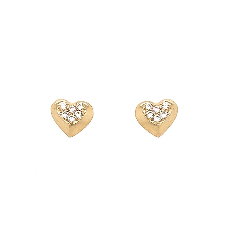 31501 14K YELLOW GOLD CUBIC ZIRCONIA HEART SCREWBACKS WITH RAISED BOTTOM