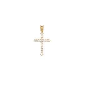 77383 14K YELLOW GOLD CUBIC ZIRCONIA POINTED TIP CROSS WITH RABBIT EAR BAIL