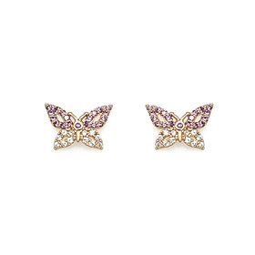 31490 14K YELLOW GOLD PURPLE AND WHITE CUBIC ZIRCONIA BUTTERFLY SCREW BACK STUDS
