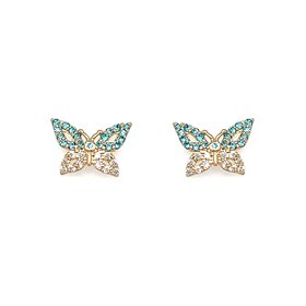31491 14K YELLOW GOLD SKY BLUE AND WHITE CUBIC ZIRCONIA BUTTERFLY SCREW BACK STUDS