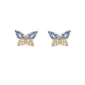 31493 14K YELLOW GOLD DARC BLUE AND WHITE CUBIC ZIRCONIA BUTTERFLY SCREW BACK STUDS