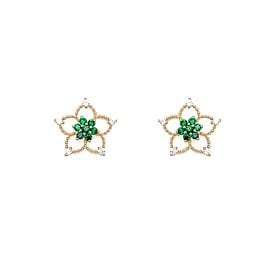 31482 14K YELLOW GOLD GREEN AND WHITE CUBIC ZIRCONIA FILIGREE FLOWER SCREW BACK STUDS