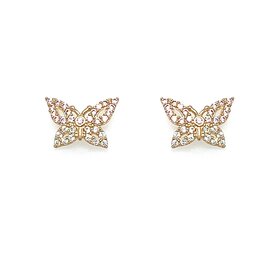 31489 14K YELLOW GOLD PINK AND WHITE CUBIC ZIRCONIA BUTTERFLY SCREW BACK STUDS