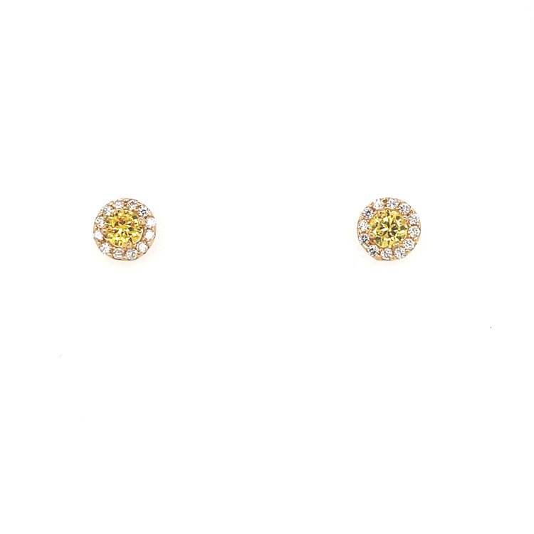 14K YELLOW GOLD MULTI COLOR CUBIC ZIRCONIA HALO SCREW BACK STUDS 6.5MM