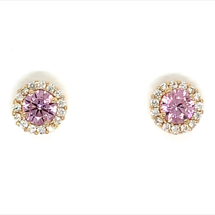 14K YELLOW GOLD MULTI COLOR CUBIC ZIRCONIA HALO SCREW BACK STUDS 6.5MM