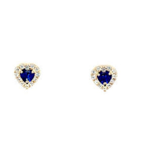 14K YELLOW GOLD COLORED CUBIC ZIRCONIA CENTER WITH HALO HEART SCREW BACK STUDS 6.6MM BLUE