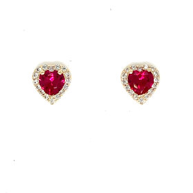14K YELLOW GOLD COLORED CUBIC ZIRCONIA CENTER WITH HALO HEART SCREW BACK STUDS 6.6MM DARK PINK