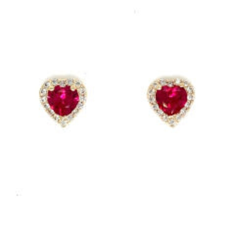 14K YELLOW GOLD COLORED CUBIC ZIRCONIA CENTER WITH HALO HEART SCREW BACK STUDS 6.6MM
