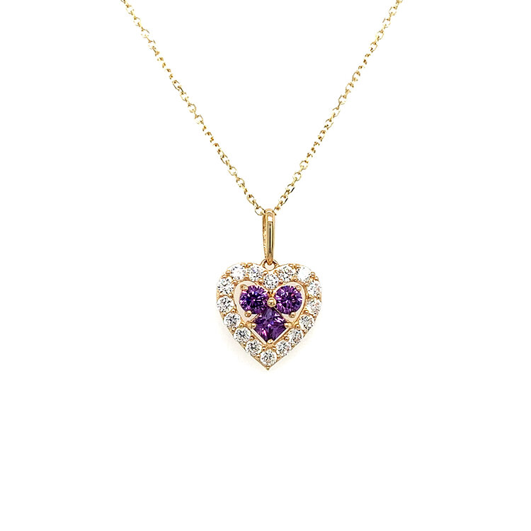 70594 14K YELLOW GOLD SYNTHETIC BIRTHSTONE HEART WITH HALO PENDANT SET