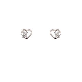 31504 14K WHITE GOLD CUBIC ZIRCONIA FLOWER ON OPEN HEART SCREW BACKS STUDS