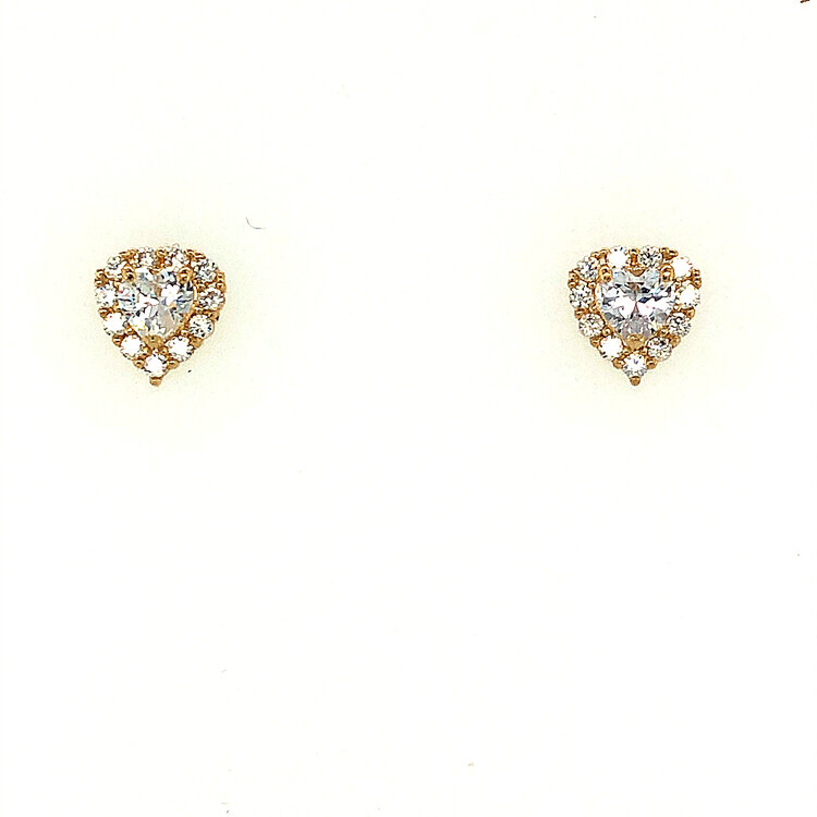 Citizen 14K YELLOW GOLD COLORED CUBIC ZIRCONIA CENTER WITH HALO HEART SCREW BACK STUDS 5.5MM