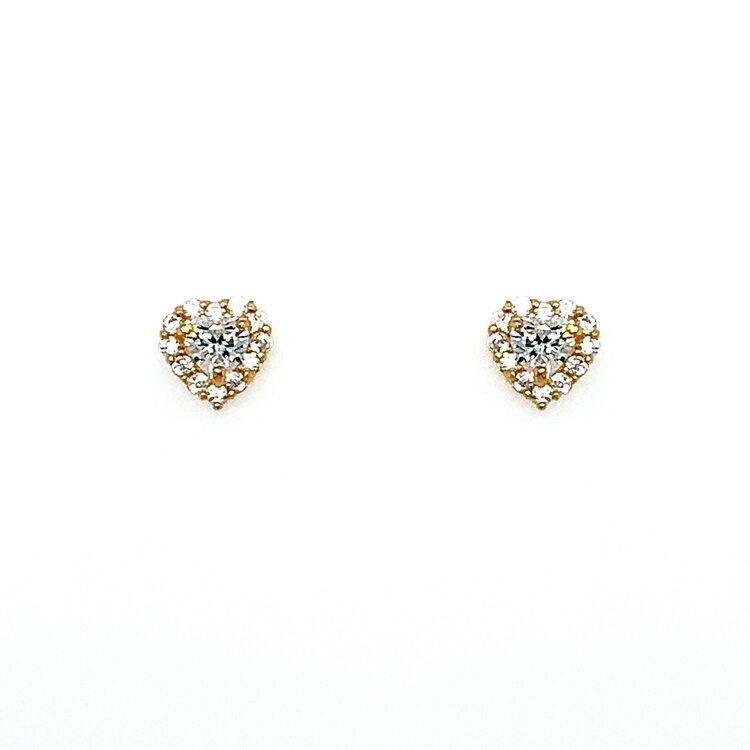Citizen 14K YELLOW GOLD COLORED CUBIC ZIRCONIA CENTER WITH HALO HEART SCREW BACK STUDS 5.5MM