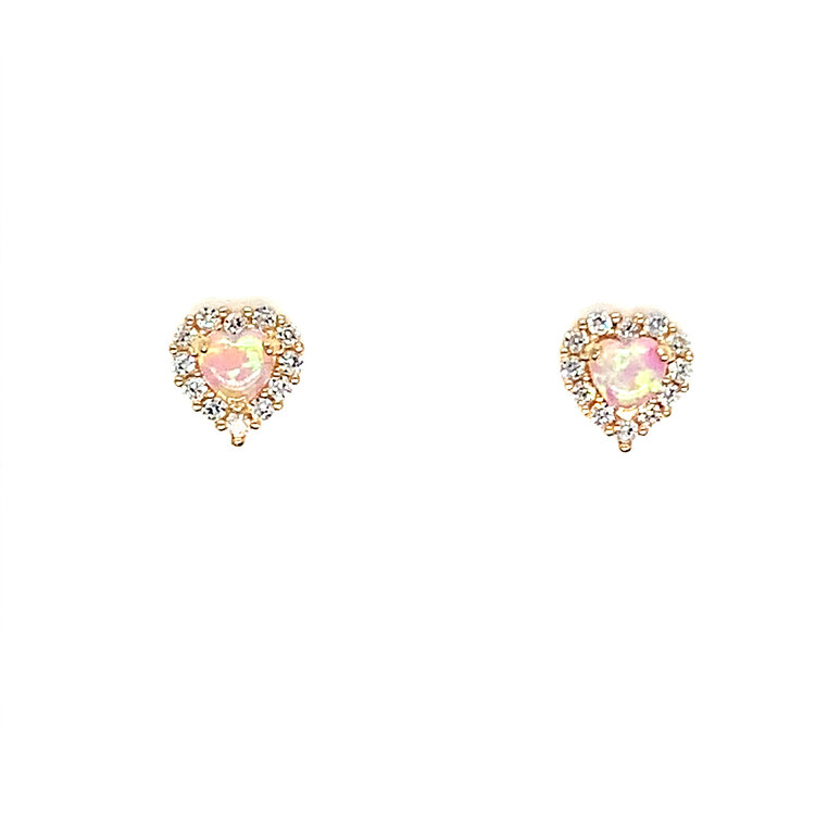 14K YELLOW GOLD COLORED CUBIC ZIRCONIA CENTER WITH HALO HEART SCREW BACK STUDS 5.5MM