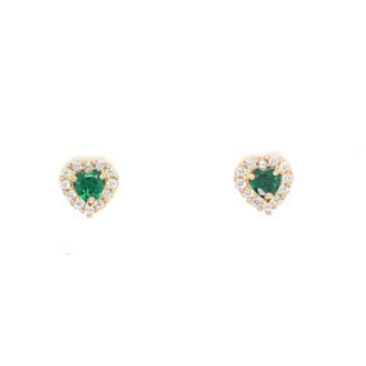 14K YELLOW GOLD COLORED CUBIC ZIRCONIA CENTER WITH HALO HEART SCREW BACK STUDS 5.5MM