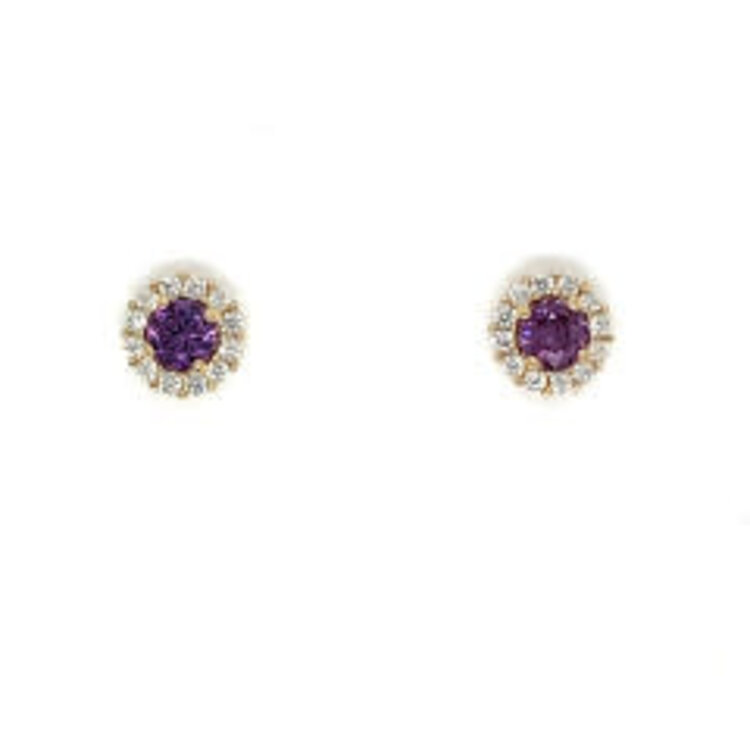 14K YELLOW GOLD COLORED CUBIC ZIRCONIA CENTER WITH HALO ROUND SCREW BACK STUDS 5.4MM
