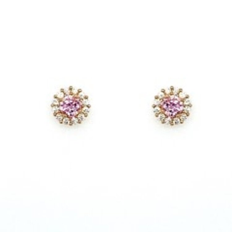 14K YELLOW GOLD COLORED CUBIC ZIRCONIA CENTER WITH HALO ROUND SCREW BACK STUDS 5.4MM