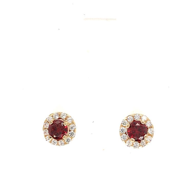 14K YELLOW GOLD COLORED CUBIC ZIRCONIA CENTER WITH HALO ROUND SCREW BACK STUDS 5.4MM