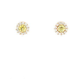 14K YELLOW GOLD COLORED CUBIC ZIRCONIA CENTER WITH HALO ROUND SCREW BACK STUDS 5.4MM