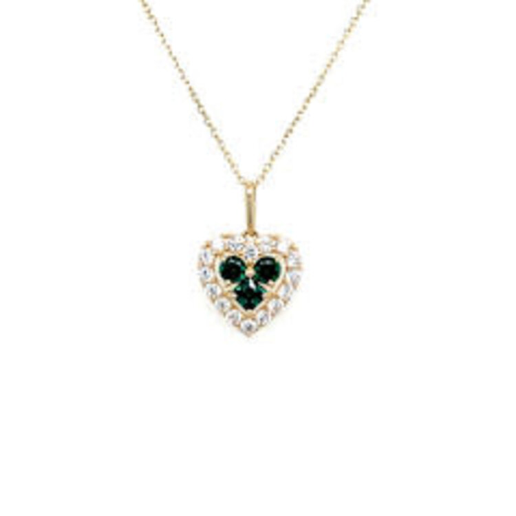 70594 14K YELLOW GOLD SYNTHETIC BIRTHSTONE HEART WITH HALO PENDANT SET