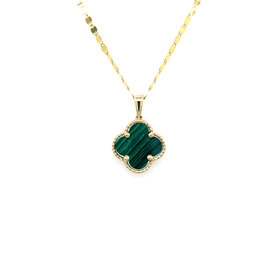 70595 14K YELLOW GOLD MALACHITE CLOVER PENDANT SET