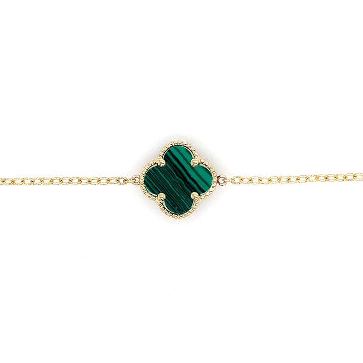 20426 14K YELLOW GOLD MALACHITE CLOVER BRACELET