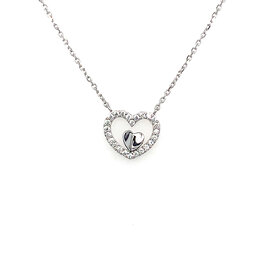70599 14K WHITE GOLD SMALL CUT OUT CUBIC ZIRCONIA HEART WITH INNER HIGH POLISHED HEART PENDANT SET