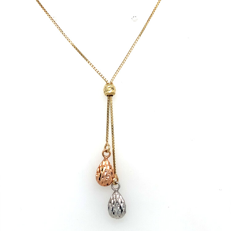 60200 14K TRI COLOR DIAMOND PEAR SHAPE DANGLING LAYERED NACKLES