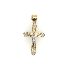 77387 14K TWO TONE DIAMOND CUT WITH CUBIC ZIRCONIA TIPS CRUCIFIX