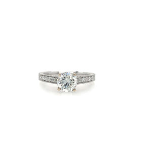 40448 18K WHITE GOLD 1.02CT J VS2 ROUND CENTER .60TCW DIAMOND 3 ROW MILGRAIN EDGES ENGAGEMENT RING